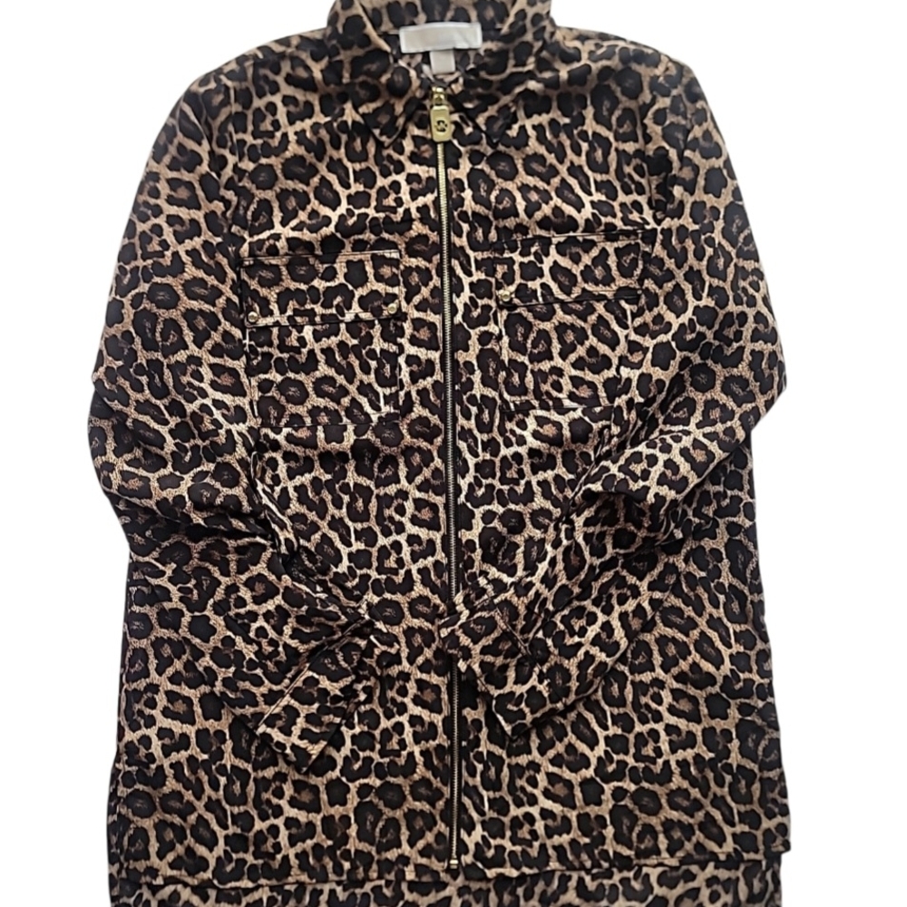 Michael Kors Leopard Animal Print Zipper Blouse Size Medium